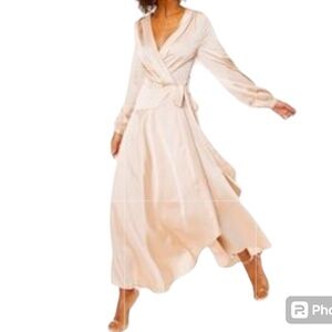 Nasty Gal Satin Champagne Cowl Back Wrap Front Maxi Dress Size 6 NWT